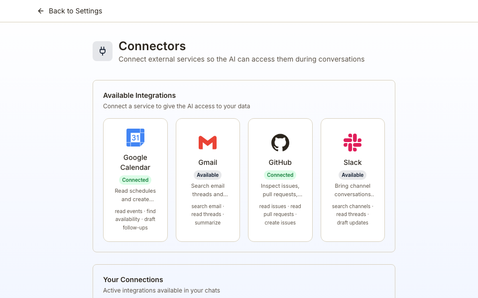 Vault connectors page with Google, GitHub, and Slack integrations.